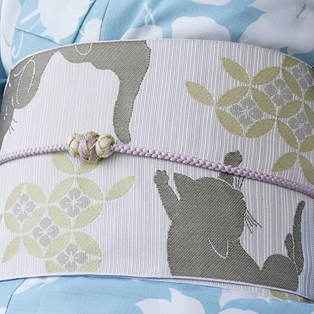 2024新作浴衣-浴衣小物_飾り紐-猫柄半巾帯　たちばな在庫-社員モデル